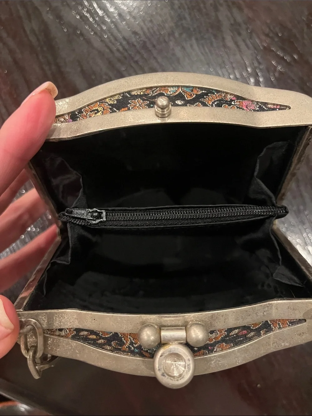 Multicolor Floral Brocade Evening Clutch with Silver Chain vintage